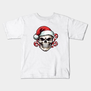 Skull, Santa Hat and Candy Canes Kids T-Shirt